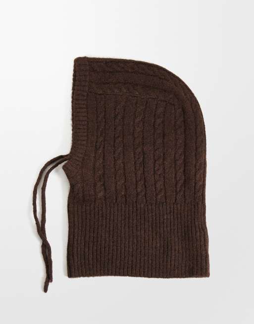 Pieces kabelstrikket chunky balaklava i chokoladebrun, 3 af 3