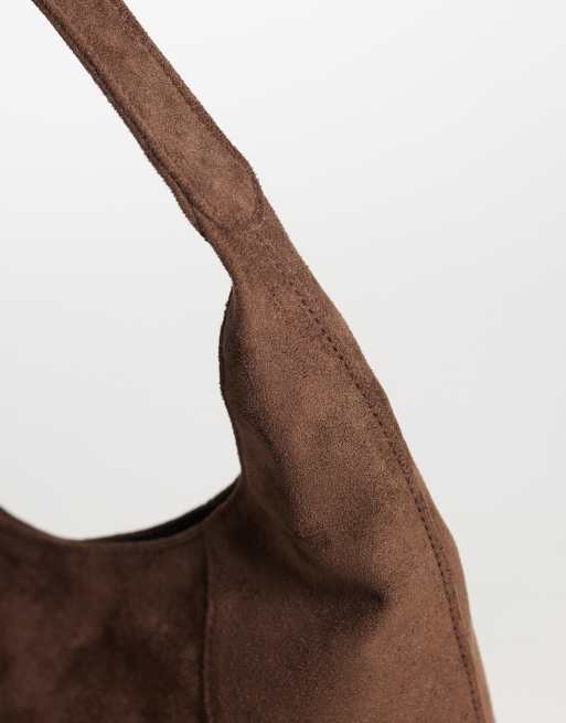 Pieces – Kaffebrun, slouchy väska i mockaimitation, 3 av 4