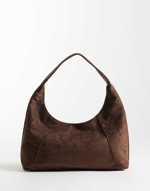 Pieces – Kaffebrun, slouchy väska i mockaimitation, 4 av 4
