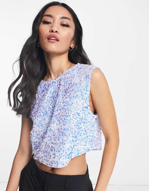 Pieces - Kam - Canotta blu con paillettes