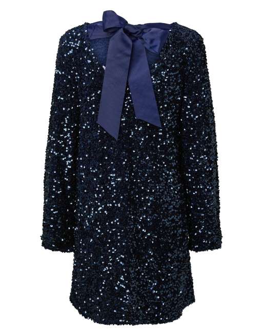 Pieces Kammy pailletkjole med rund hals og lange ærmer i maritim blå, 7 af 7