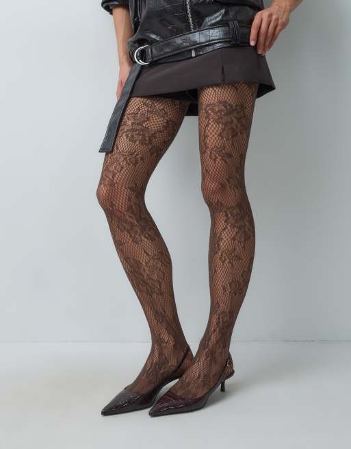 Pieces kanten panty in chocoladebruin, 3 van 3