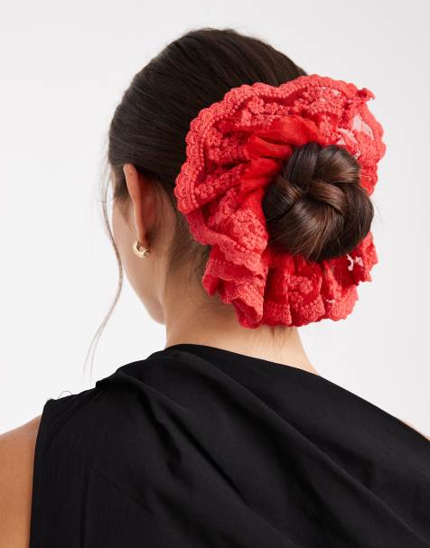 Pieces - Kanten scrunchie in rood - view 1