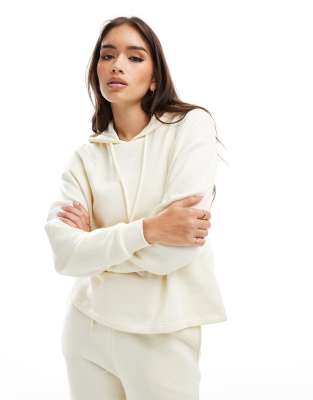 Pieces - Kapuzenpullover aus Sweatshirt-Stoff in neutralem Beige, Kombiteil-Weiß