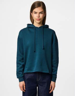 Pieces - Kapuzenpullover in reflektierendem Teichblau-Grün