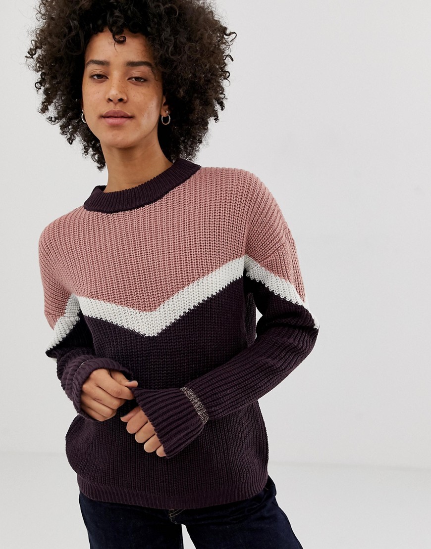 Pieces Karen colourblock ribbed knit jumper-Multi