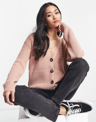 Pieces karie long sleeve knit cardigan in pink