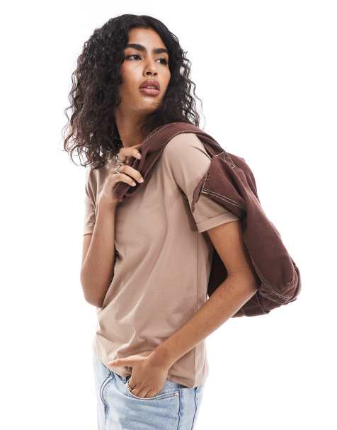 Pieces - Katoenen T-shirt in camel - view 1