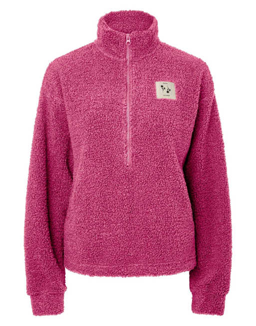 Pieces Katty teddy high neck zip-up jacket in shocking pink, 6 of 7