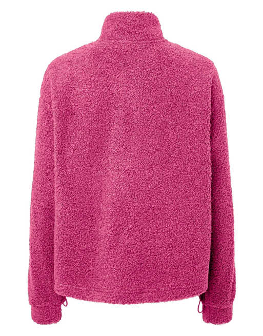 Pieces Katty teddy high neck zip-up jacket in shocking pink, 7 of 7