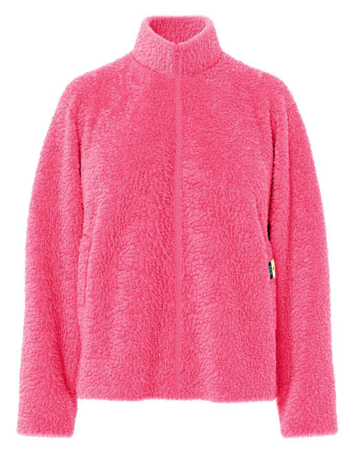 Pieces Katty teddyjacka med hög krage och dragkedja i rosa, 7 av 7