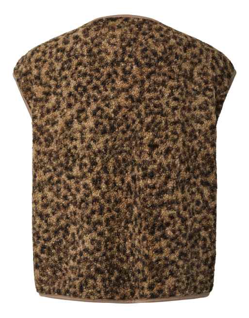 Pieces Katty v-neck sleeveless press-stud fastening gilet in brown, 6 of 6