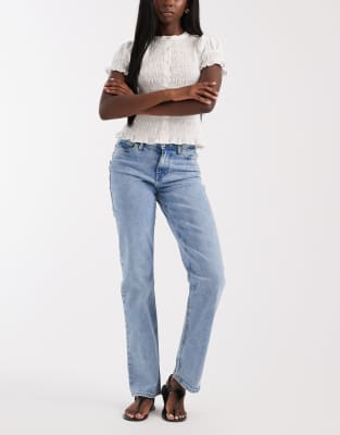 Pieces - Kelly - Gerade geschnittene Jeans in Dunkelblau mit mittelhohem Bund und geradem Bein