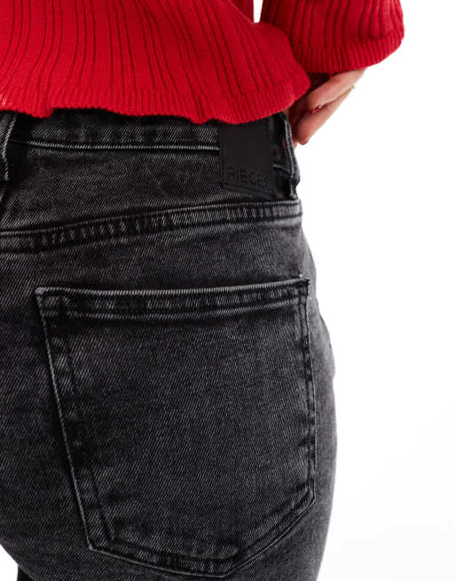 Pieces – Kelly – Gerade geschnittene Jeans in dunkelgrauer Waschung mit mittelhohem Bund, 5 von 5
