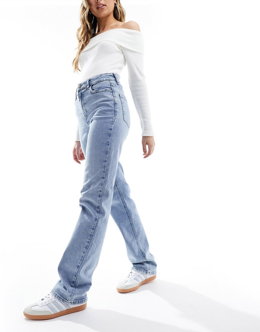 Pieces Kelly high waisted straight leg jeans in light blue