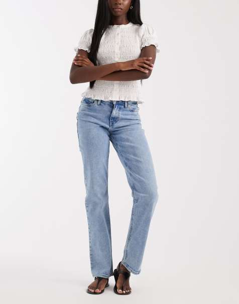 Pieces – Kelly – Ljusblå jeans med medelhög midja och raka ben - view 1