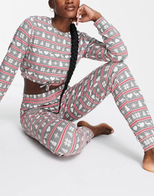 Pieces - Kerstmis - Pyjamaset in lichtgrijs met fairisle-print