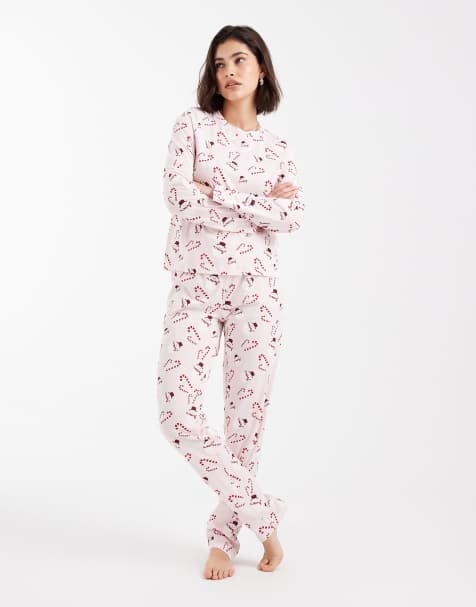 Pieces - Kerstmis - Pyjamaset met lange mouwen en sneeuwpopprint in roze - view 1