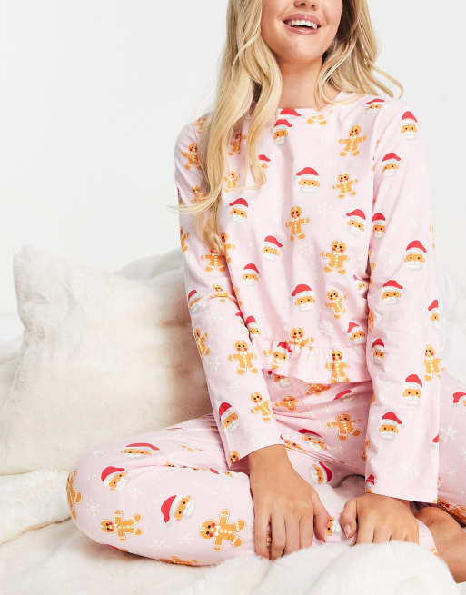 Pieces - Kerstmis - Pyjamaset van top en legging met kerstman- en gingerbread-print