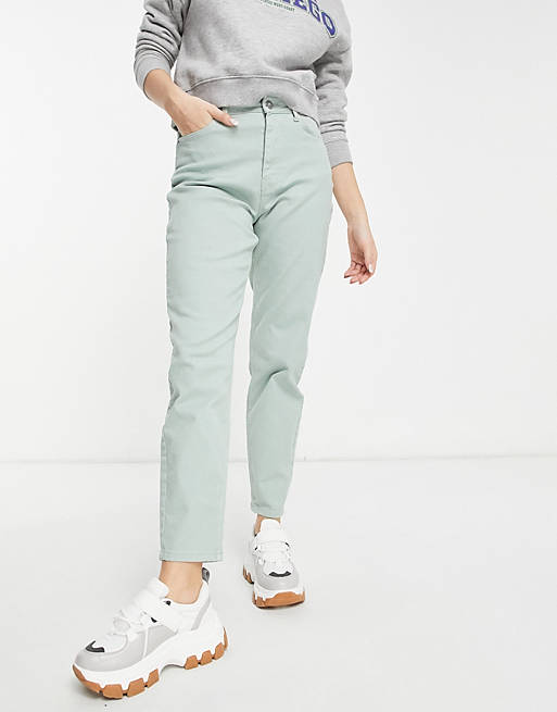 Pieces Kesia high waisted mom jeans in pale green | ASOS