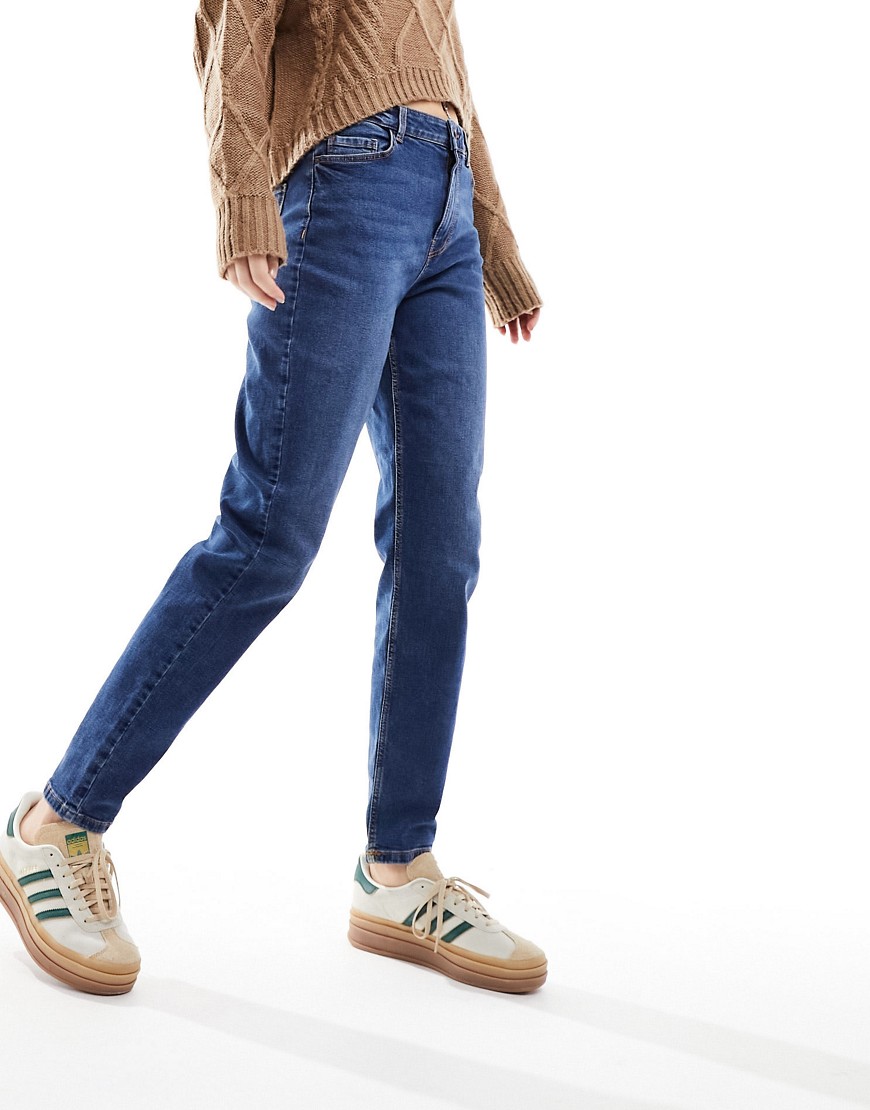 Pieces Kesia High Waisted Mom Jeans Dark Ink In Blue