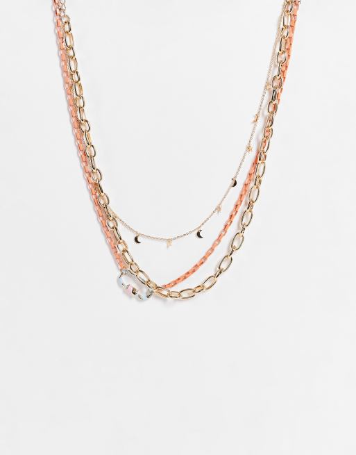 Pieces - Ketting met hangertjes en gemengde schakels in goud