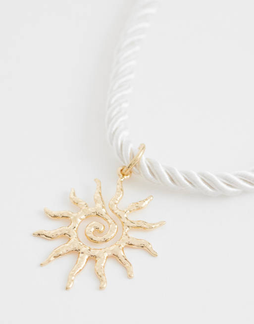 Pieces - Ketting van koord met zonhangertje in goudkleur, 4 van 4