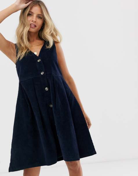 Pieces – Kleid aus Cord mit Knopfleiste und V-Ausschnitt