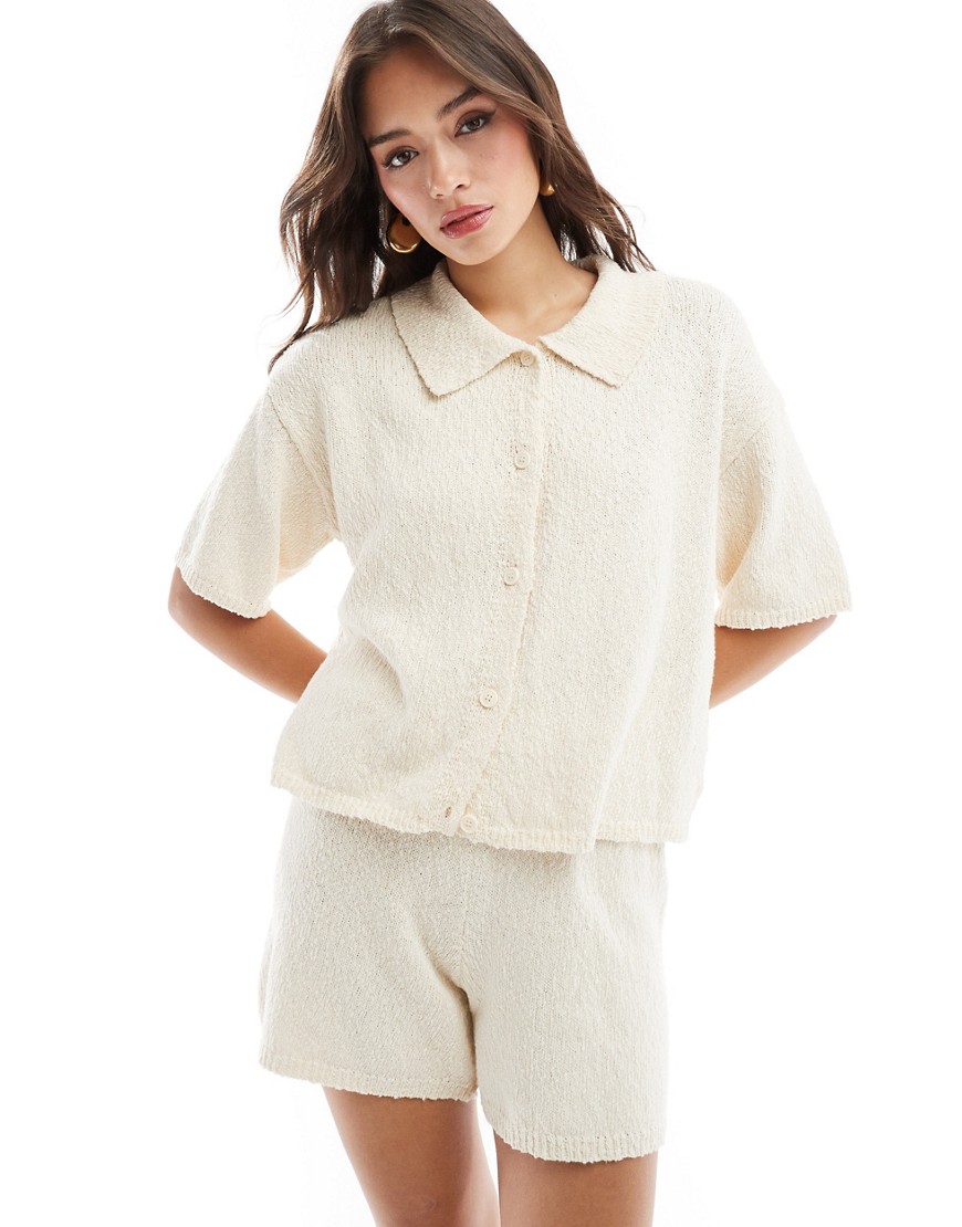 knit button up top in cream - part of a set-White