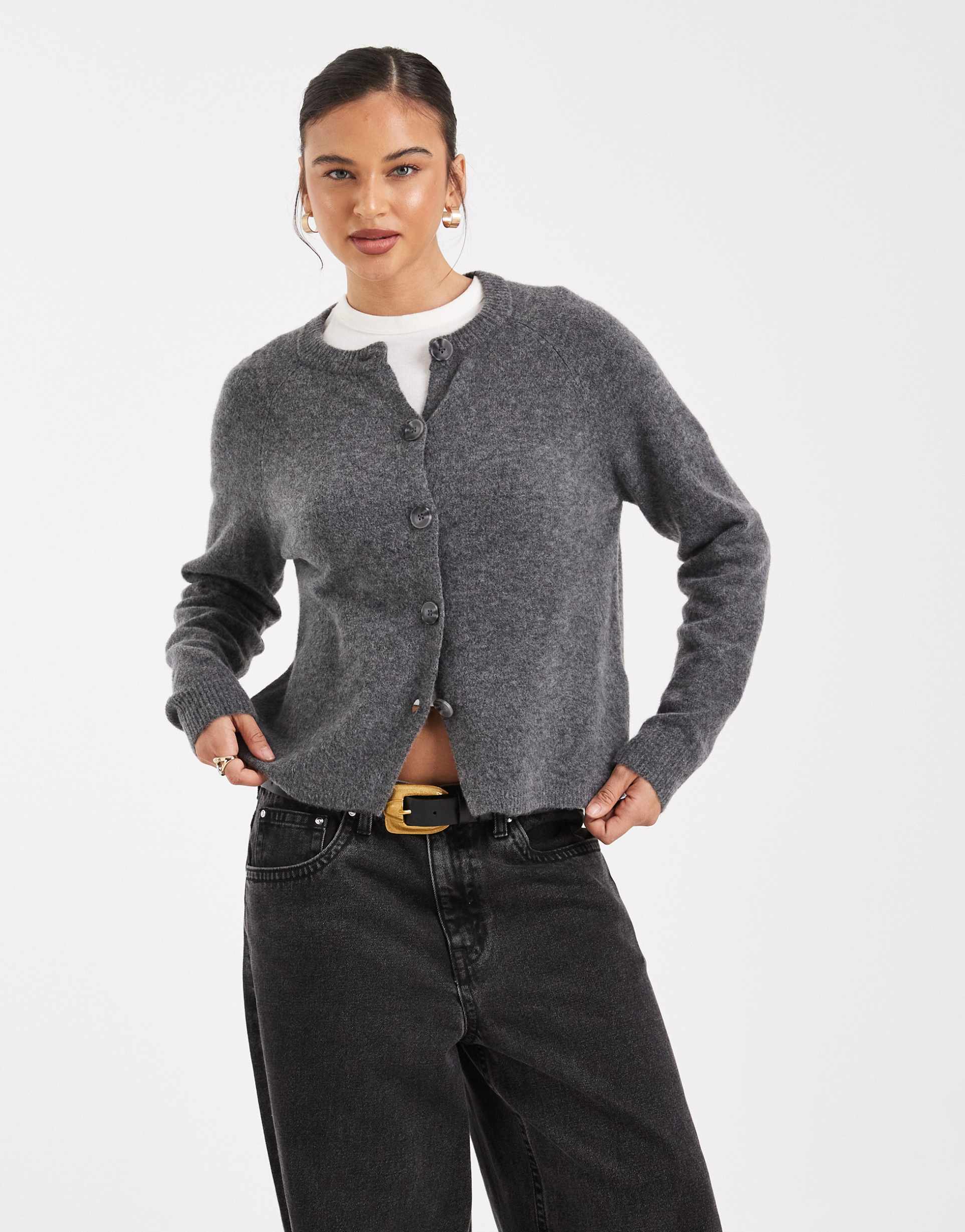 pieces knit cardigan in medium gray melange