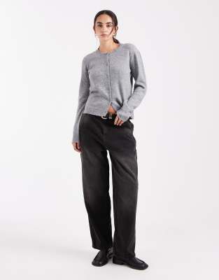 Pieces Knit Cardigan In Gray