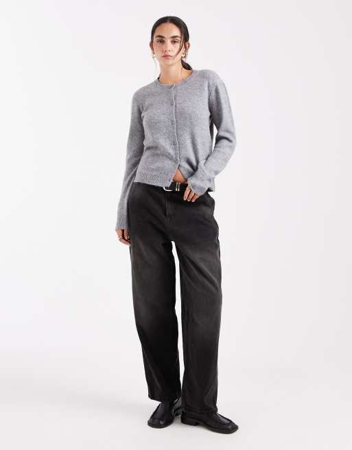 Pieces knit cardigan in medium heather gray, 2 of 4