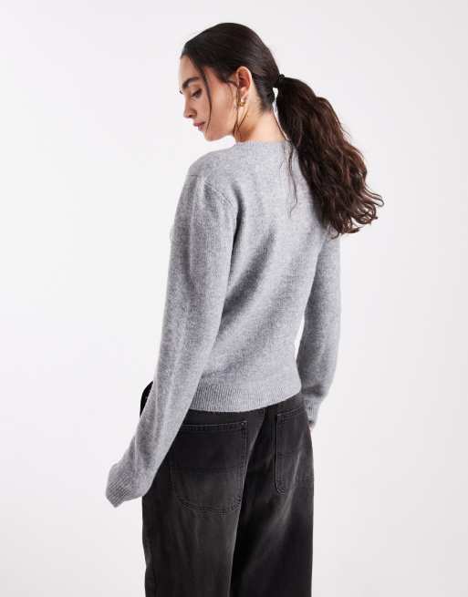 Pieces knit cardigan in medium heather gray, 3 of 4
