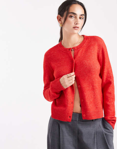 Pieces knit cardigan in red melange - view 1