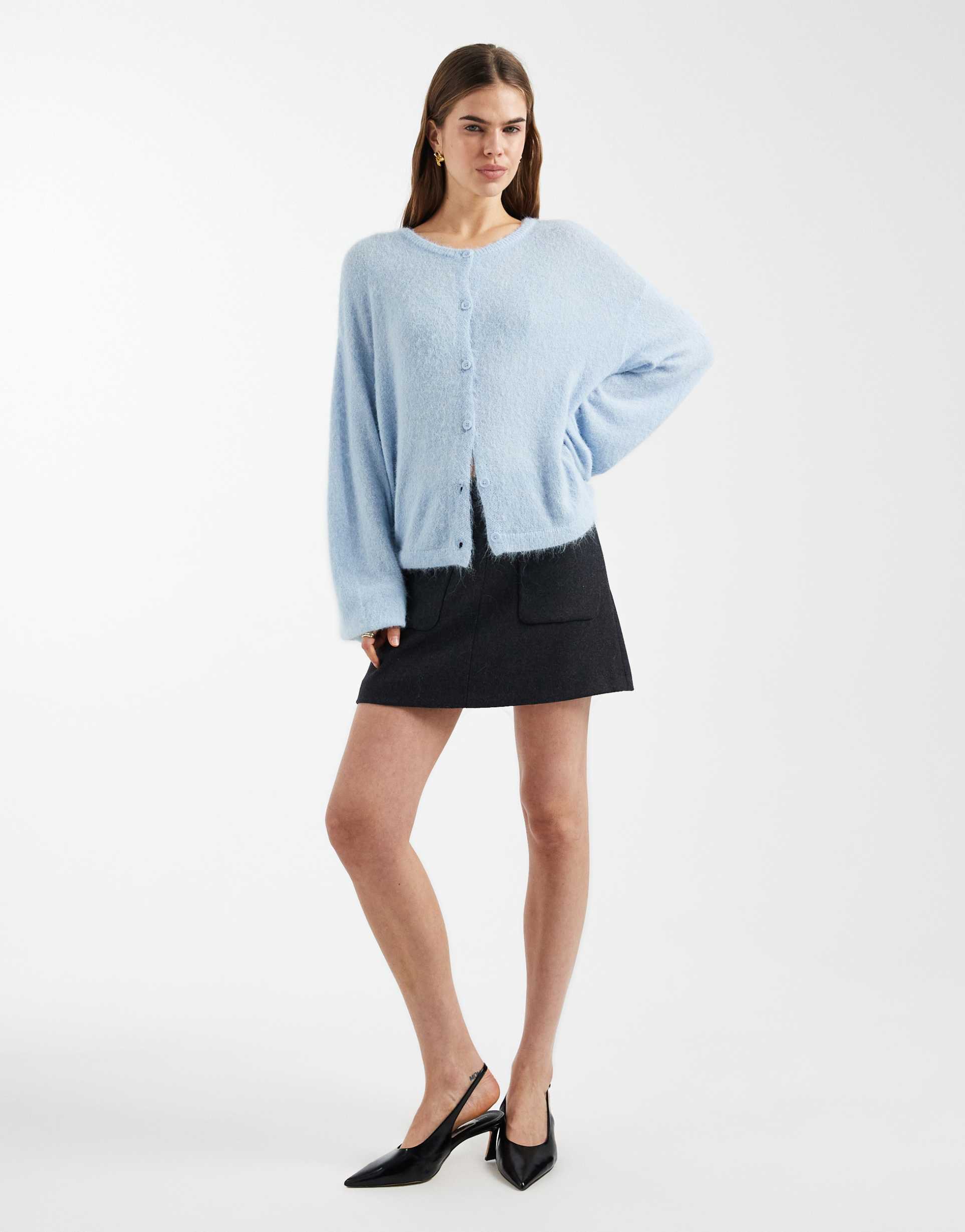 pieces knit cardigan in sky blue melange