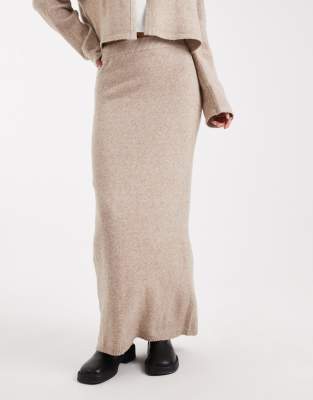 Pieces Knit Midi Skirt In Neutral