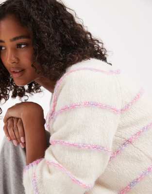 Pieces Knit Sweater With Pastel Stripe Detail In Multi