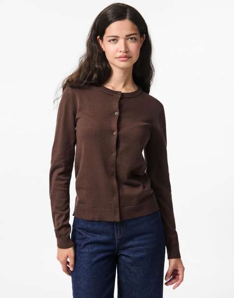 Pieces Knitted cardigan in hot fudge - view 1
