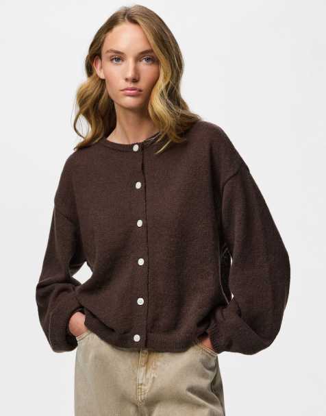 Pieces Knitted cardigan in hot fudge1 - view 1
