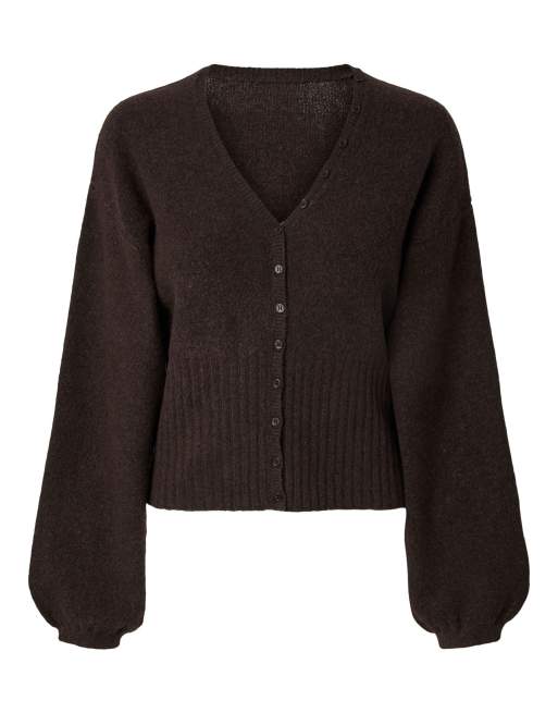 Pieces Knitted cardigan in hot fudge1, 6 of 6