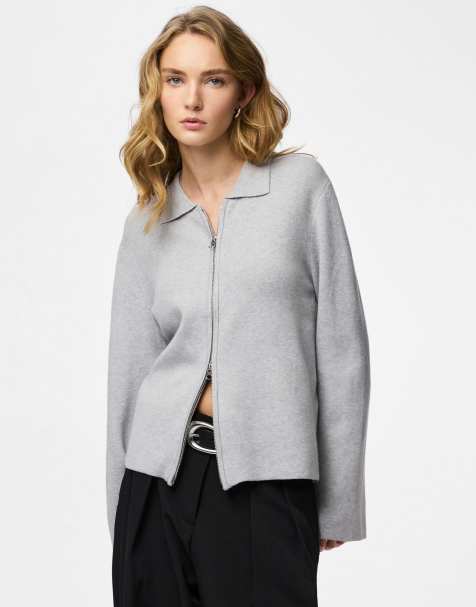 Pieces Knitted cardigan in light grey melange - view 1