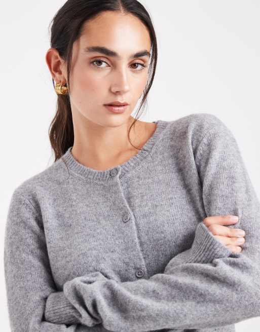 Pieces knitted cardigan in medium grey melange, 4 of 4