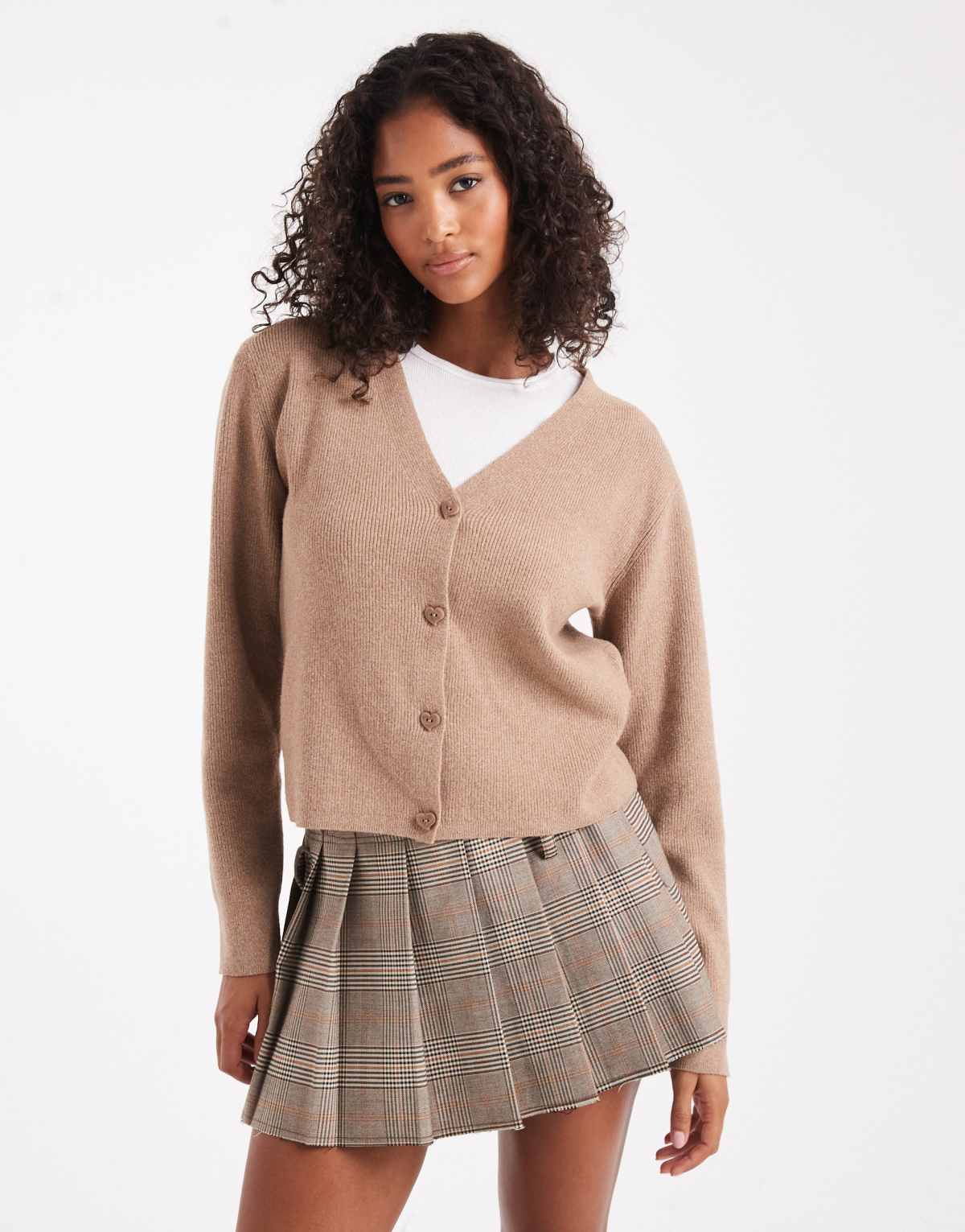 Pieces knitted cardigan with love heart buttons in beige