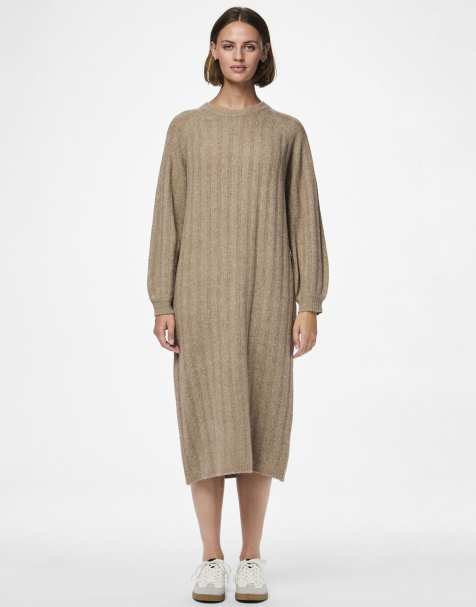 Pieces Knitted dress in taupe gray - view 1