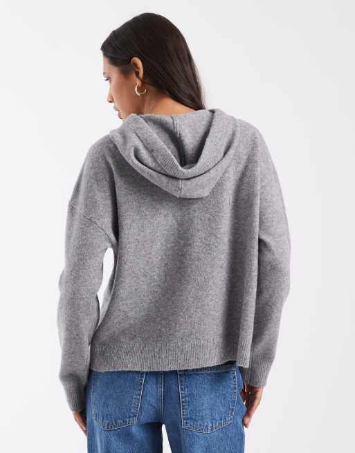 Pieces knitted hoodie in medium grey melange, 2 of 4