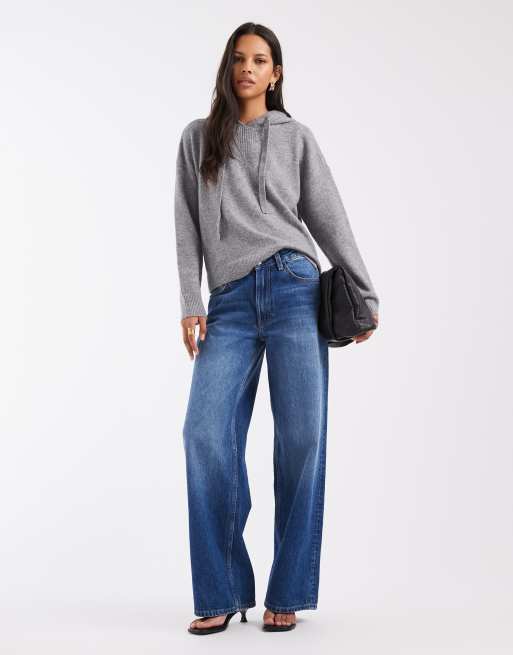 Pieces knitted hoodie in medium grey melange, 3 of 4