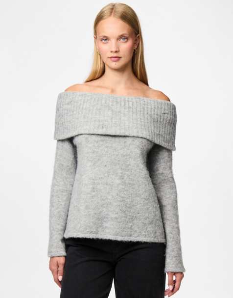 Pieces Knitted jumper in medium grey melange