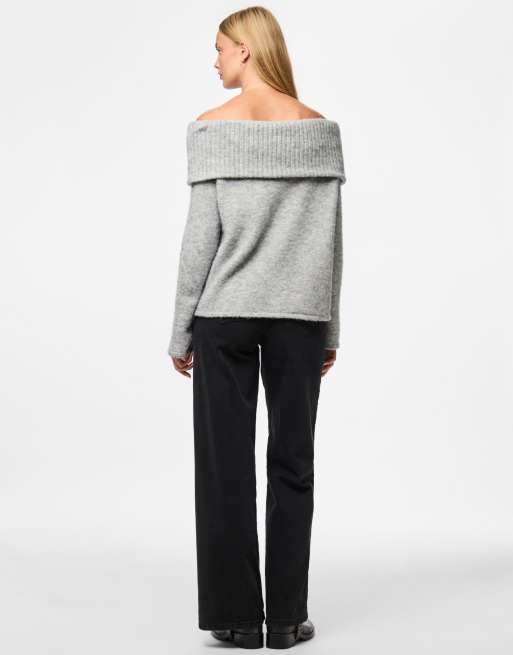 Pieces Knitted jumper in medium grey melange, 2 of 4