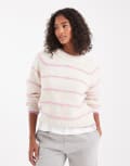 [Pieces] PIECES knitted jumper with pastel stripe detail in cream-White XXL Birch RAINBOW