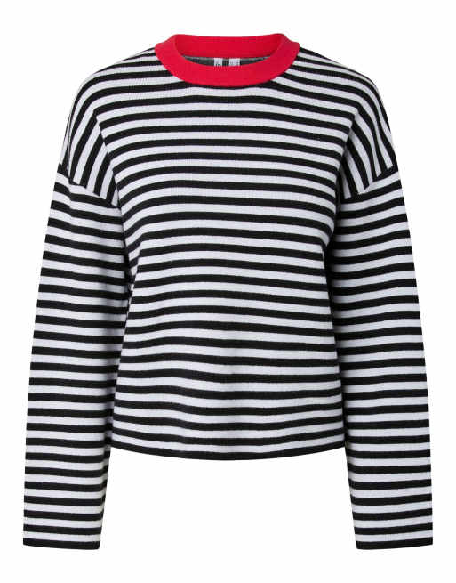 Pieces Knitted pullover in with red neckline and black and white stripes, 7 of 7